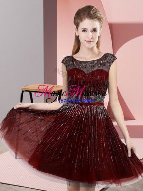Burgundy Homecoming Dress Prom and Party with Beading Scoop Sleeveless Backless