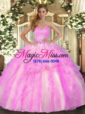 Fancy Lilac Sleeveless Organza Lace Up 15th Birthday Dress for Military Ball and Sweet 16 and Quinceanera