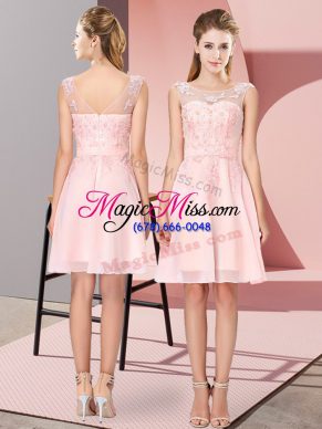 New Style Baby Pink Empire Scoop Sleeveless Chiffon Knee Length Zipper Appliques Damas Dress