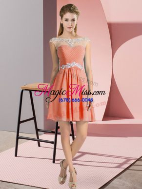 Chic Orange Red Cap Sleeves Chiffon Lace Up Prom Party Dress for Prom and Party