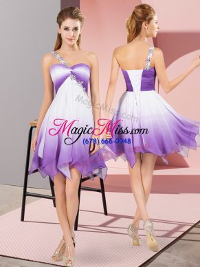 Spectacular Sleeveless Fading Color Asymmetrical Lace Up Prom Gown in Multi-color with Beading