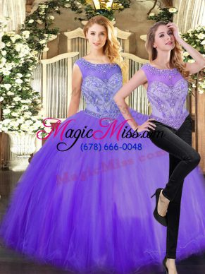 Superior Tulle Sleeveless Floor Length Sweet 16 Dresses and Beading