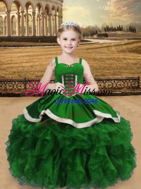 Straps Sleeveless Satin and Organza Pageant Dress for Womens Beading and Ruffles Lace Up
