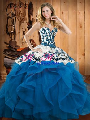 Edgy Satin and Organza Sweetheart Sleeveless Lace Up Embroidery and Ruffles Sweet 16 Dresses in Baby Blue
