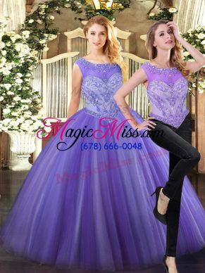 Lavender Zipper Scoop Beading Sweet 16 Dress Tulle Sleeveless