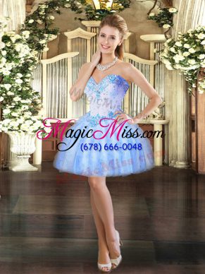 Luxury Baby Blue Prom Evening Gown Prom and Party with Beading and Ruffles Sweetheart Sleeveless Lace Up