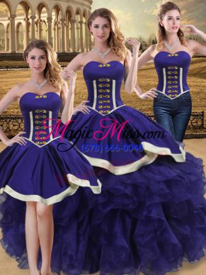 Organza Sweetheart Sleeveless Lace Up Beading and Ruffles 15 Quinceanera Dress in Purple