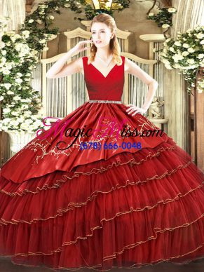 Sleeveless Zipper Floor Length Embroidery and Ruffled Layers Sweet 16 Quinceanera Dress