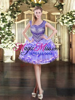 Lavender Zipper Homecoming Dress Beading and Ruffled Layers Sleeveless Mini Length