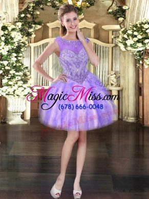 Lavender Sleeveless Mini Length Beading and Ruffles Lace Up Prom Dresses