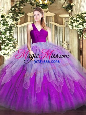 Top Selling Multi-color 15 Quinceanera Dress Military Ball and Sweet 16 and Quinceanera with Ruffles V-neck Sleeveless Zipper