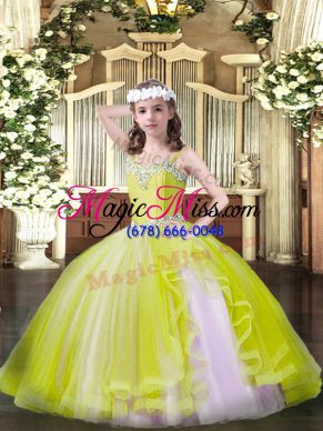 Straps Sleeveless Lace Up Pageant Dress Wholesale Yellow Tulle