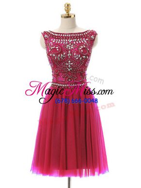 Hot Pink Sleeveless Tulle Zipper Prom Dresses for Prom and Party