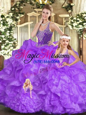 Organza Sleeveless Floor Length Sweet 16 Dresses and Beading and Ruffles
