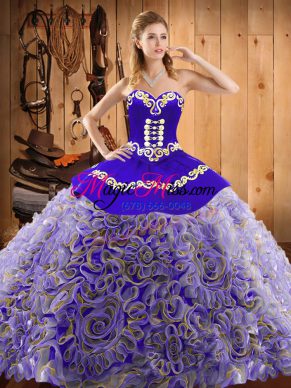 Delicate Sleeveless Sweep Train Lace Up With Train Embroidery Quinceanera Dresses