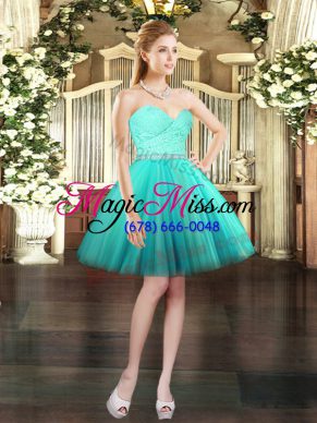 Best Selling Aqua Blue Sleeveless Beading and Lace Mini Length Homecoming Dress