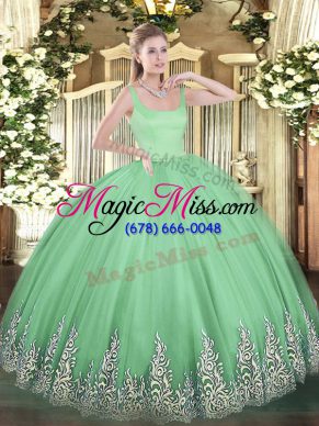 Apple Green Sleeveless Appliques Floor Length Sweet 16 Dresses