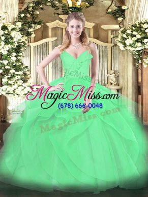 Most Popular Ball Gowns Quince Ball Gowns Green Spaghetti Straps Tulle Sleeveless Floor Length Zipper