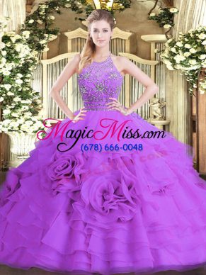 Sleeveless Zipper Floor Length Beading and Ruffled Layers Quinceanera Gown