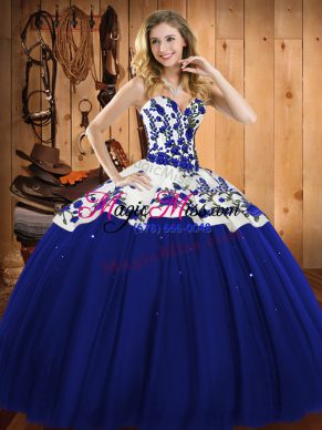 Customized Sweetheart Sleeveless Satin and Tulle Quinceanera Dresses Embroidery Lace Up