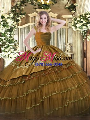 Popular Satin and Organza Sleeveless Floor Length Quinceanera Dresses and Embroidery and Ruffled Layers