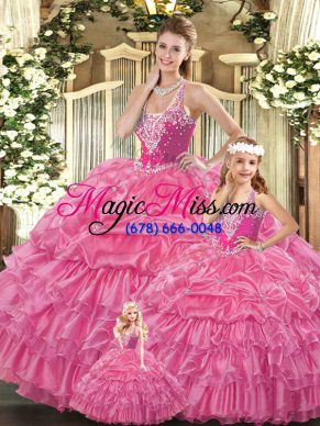 Red Sleeveless Tulle Lace Up Ball Gown Prom Dress for Military Ball and Sweet 16 and Quinceanera