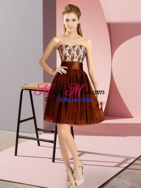 Brown Empire Sweetheart Sleeveless Chiffon Mini Length Zipper Lace Prom Evening Gown