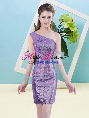 Shining Sleeveless Sequined Mini Length Zipper Dress for Prom in Lavender with Sequins