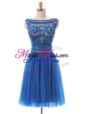 Blue Prom and Party with Beading Bateau Sleeveless Zipper