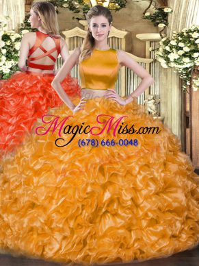 Orange Red Sleeveless Tulle Criss Cross 15th Birthday Dress for Military Ball and Sweet 16 and Quinceanera