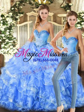 Pretty Baby Blue and Light Blue Two Pieces Organza Sweetheart Sleeveless Beading and Ruffles Floor Length Lace Up Sweet 16 Dress