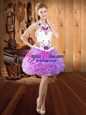 Customized Lilac Lace Up Prom Dresses Embroidery Sleeveless Mini Length