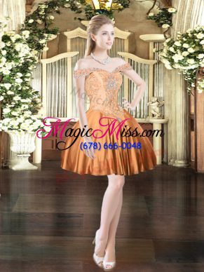 Mini Length Lace Up Prom Evening Gown Orange Red for Prom and Party with Beading