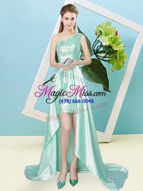Apple Green Homecoming Dress Prom and Party with Sequins One Shoulder Sleeveless Lace Up