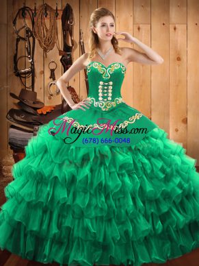 Glamorous Embroidery and Ruffled Layers Sweet 16 Quinceanera Dress Green Lace Up Sleeveless Floor Length