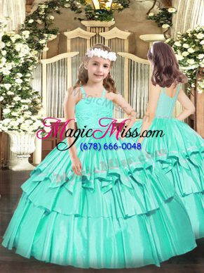 Sweet Ball Gowns Little Girls Pageant Gowns Turquoise Straps Organza Sleeveless Floor Length Zipper