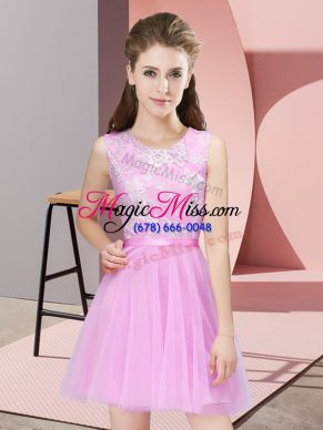 Romantic Rose Pink Side Zipper Bridesmaids Dress Lace Sleeveless Mini Length
