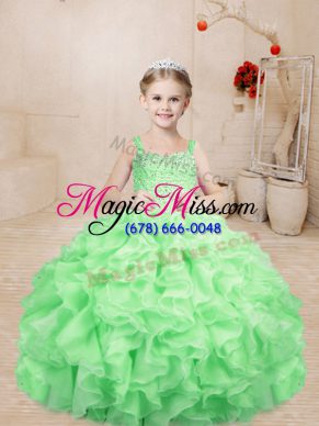 Stunning Apple Green Straps Neckline Beading and Ruffles Little Girl Pageant Gowns Sleeveless Lace Up