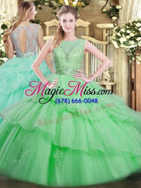 Unique Apple Green Sleeveless Tulle Backless 15th Birthday Dress for Military Ball and Sweet 16 and Quinceanera