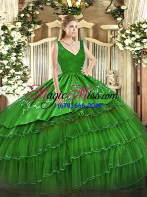 Popular Satin and Tulle Sleeveless Floor Length Ball Gown Prom Dress and Beading and Embroidery and Ruffled Layers