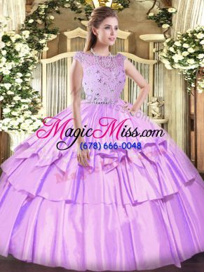 Excellent Lavender Ball Gowns Bateau Sleeveless Tulle Floor Length Zipper Beading and Ruffled Layers Quinceanera Dresses