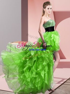 Shining A-line Prom Evening Gown Sweetheart Organza Sleeveless High Low Lace Up