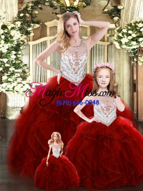Gorgeous Floor Length Ball Gowns Sleeveless Wine Red Quinceanera Gowns Lace Up