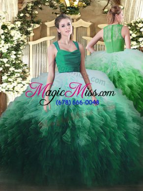 Flare Organza Sleeveless Floor Length Sweet 16 Dresses and Ruffles