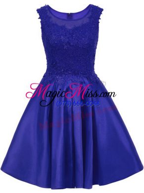 Sweet Mini Length Blue Wedding Party Dress Satin Sleeveless Lace