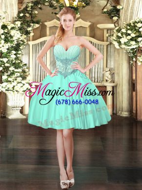 Apple Green Satin Lace Up Evening Dress Sleeveless Mini Length Beading