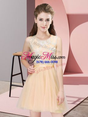 Exceptional Champagne Court Dresses for Sweet 16 Prom and Party and Wedding Party with Lace Scoop Sleeveless Side Zipper