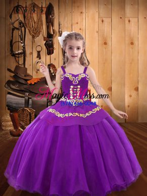 Latest Eggplant Purple Sleeveless Floor Length Ruffles Lace Up Pageant Gowns
