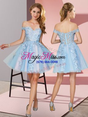 Light Blue Sleeveless Tulle Zipper Wedding Party Dress for Prom and Party and Wedding Party