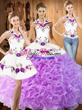 Lilac Fabric With Rolling Flowers Lace Up 15 Quinceanera Dress Sleeveless Floor Length Embroidery